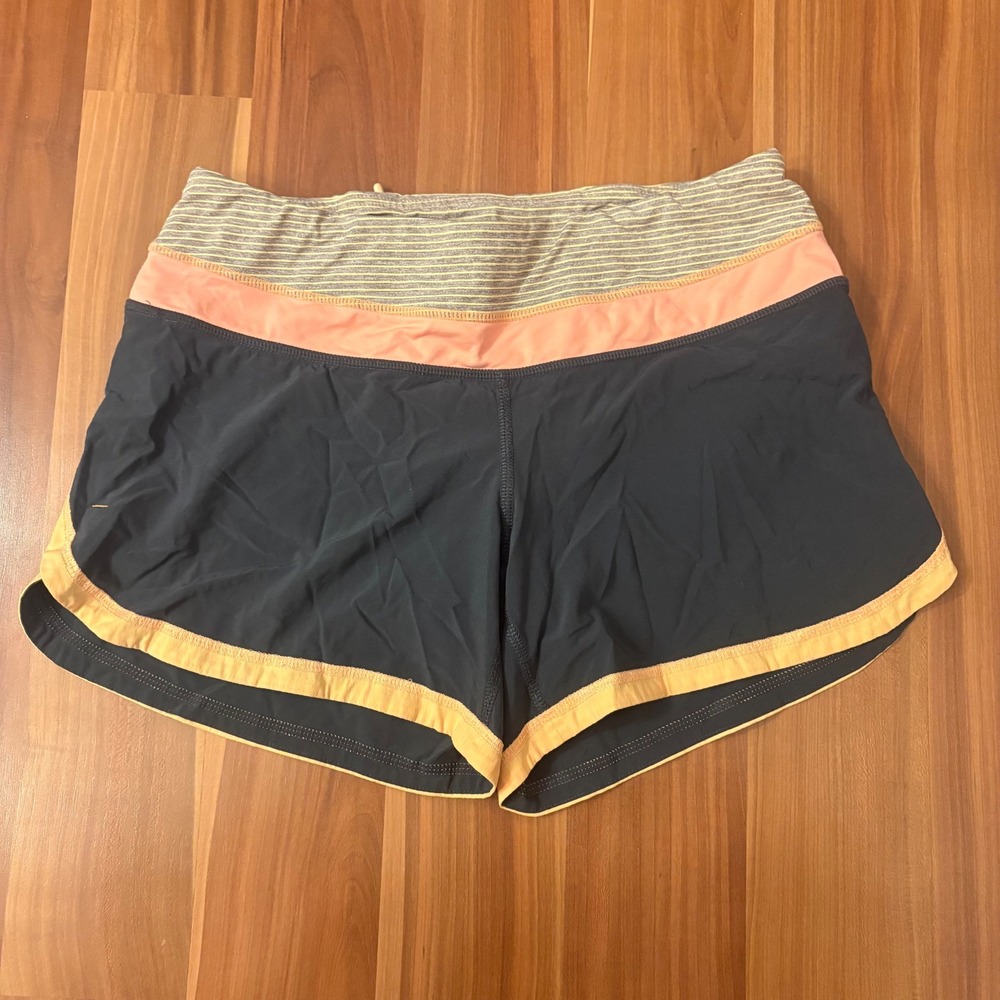 Lululemon Athletics Running Shorts size 4 Blue Coral Yellow Striped Athletic